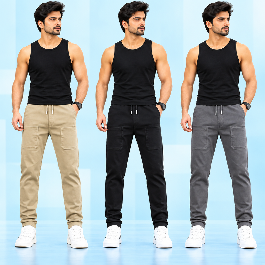 Fabulous Men's High Stretch Skinny Lycra Pants (Pack of 3) - Black, Dark-Blue And Grey Colors
