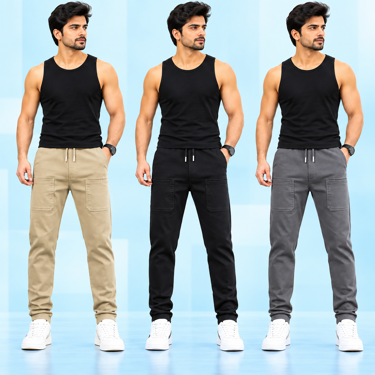 Fabulous Men's High Stretch Skinny Lycra Pants (Pack of 3) - Black, Dark-Blue And Grey Colors